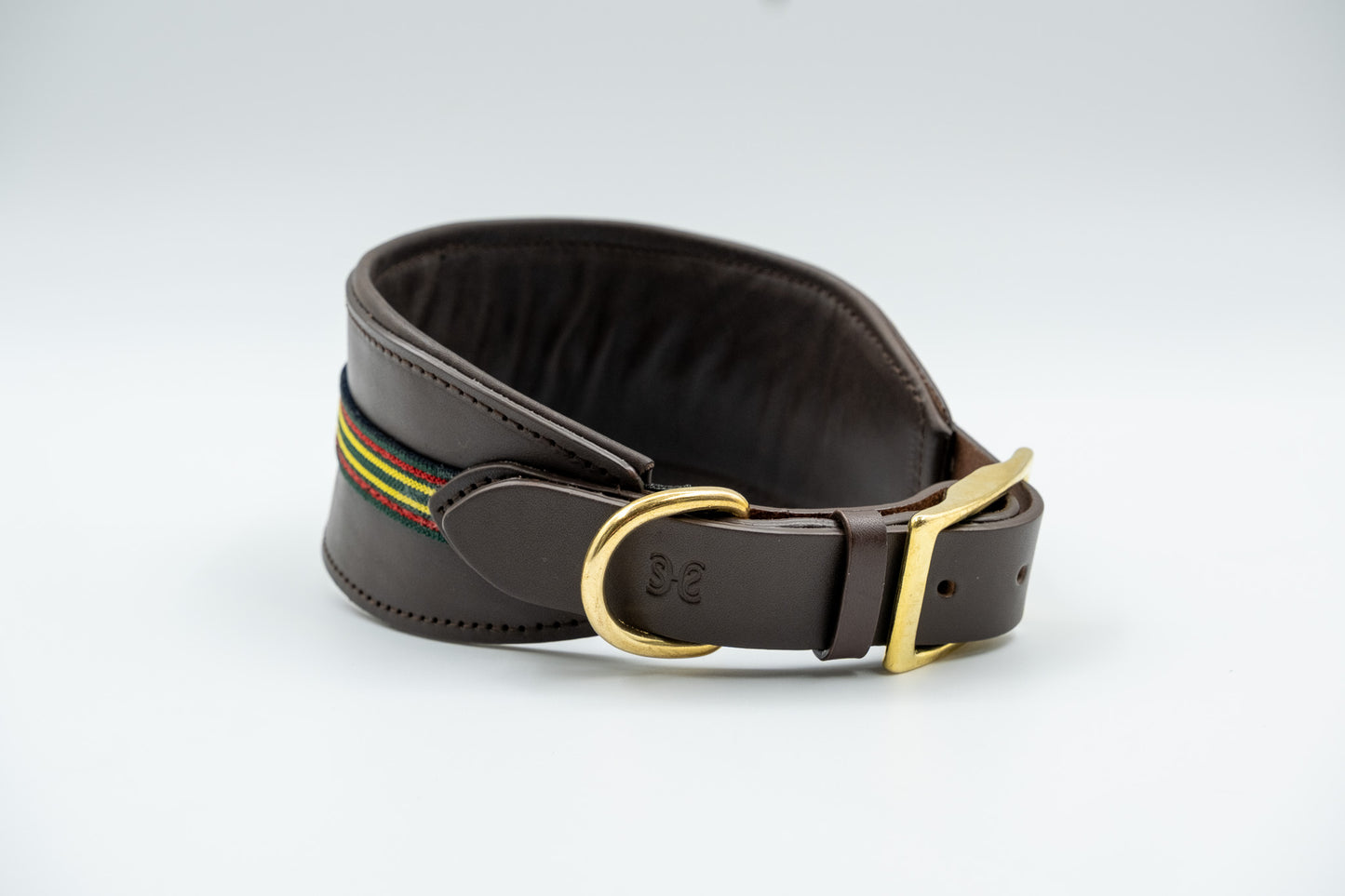 Leather Sighthound Collar in Brown with Green Trim