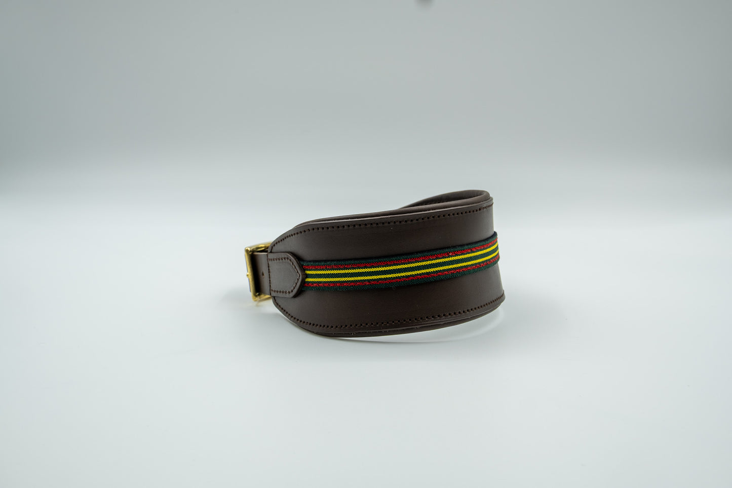 Leather Sighthound Collar in Brown with Green Trim