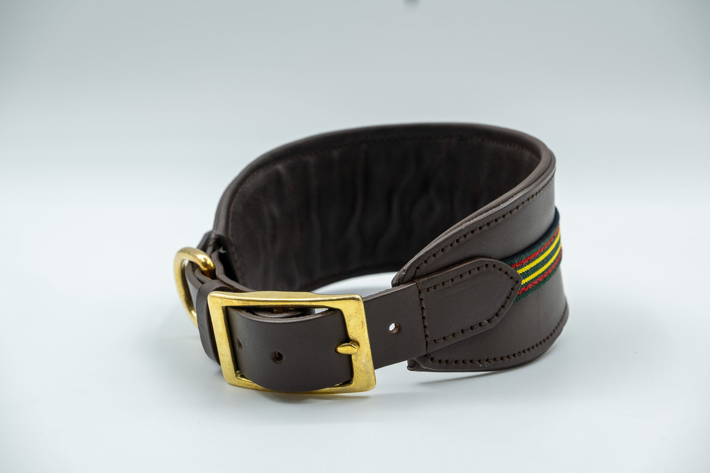 Leather Sighthound Collar in Brown with Green Trim