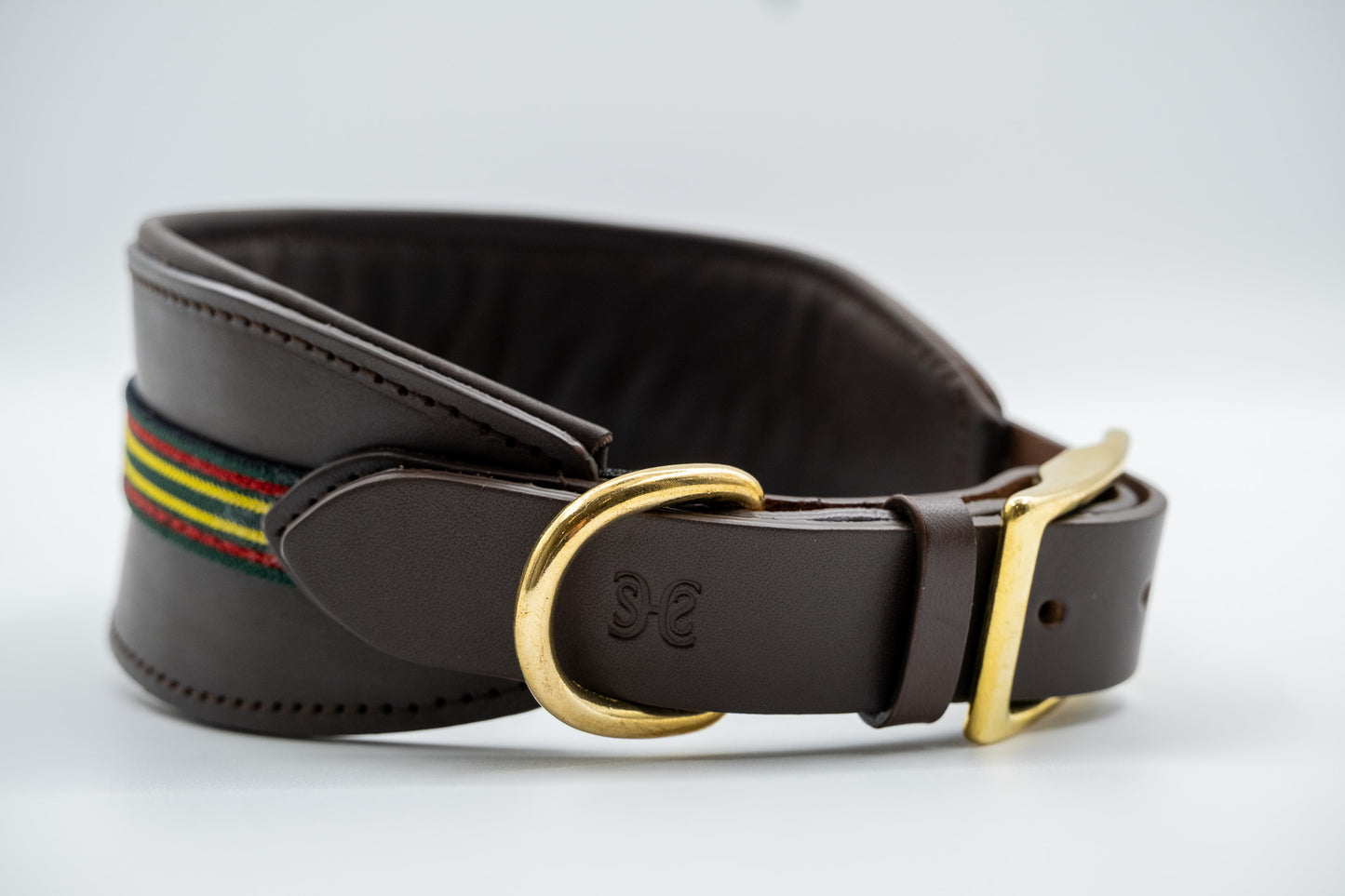 Leather Sighthound Collar in Brown with Green Trim