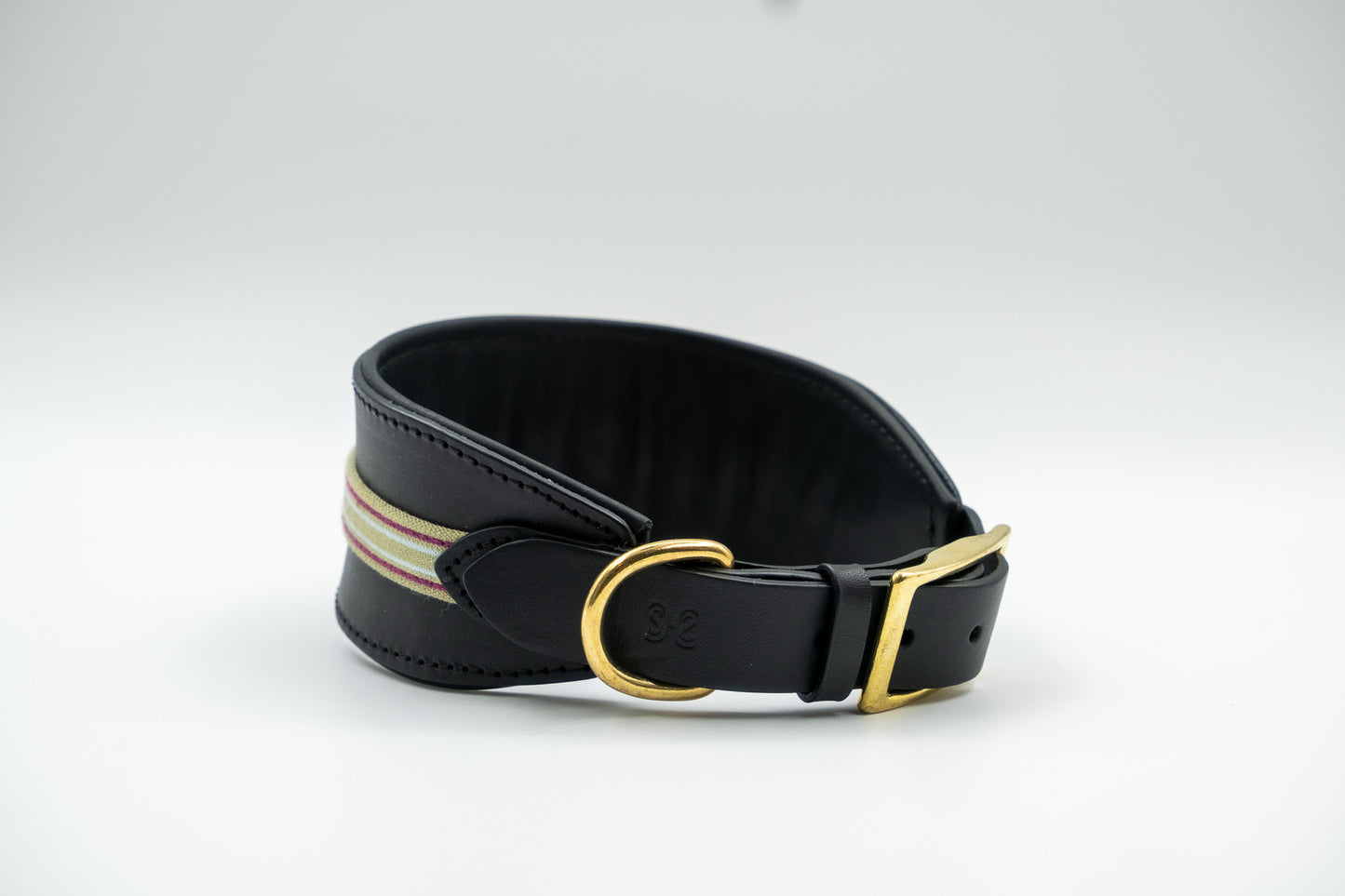Leather Sighthound Collar in Black with Grey Trim