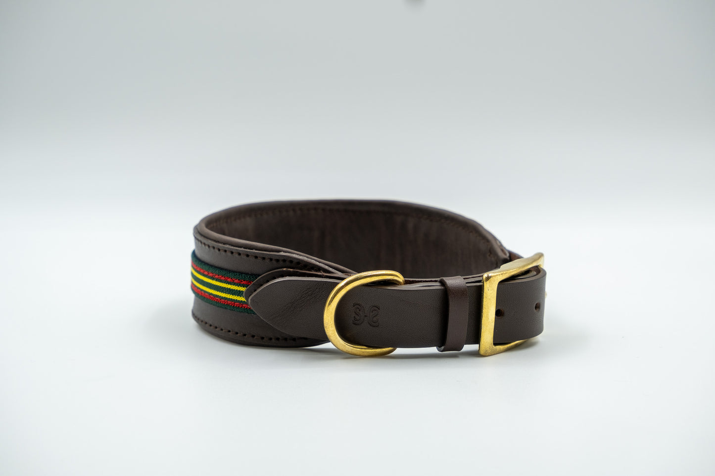 Leather Collar in Brown with Green Trim