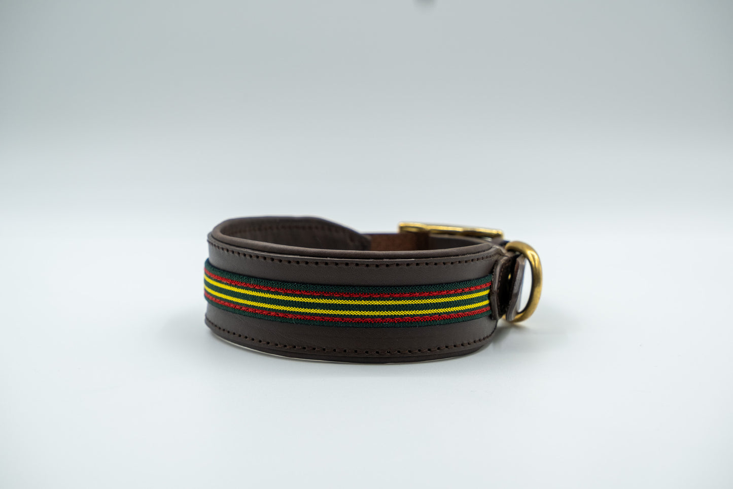 Leather Collar in Brown with Green Trim