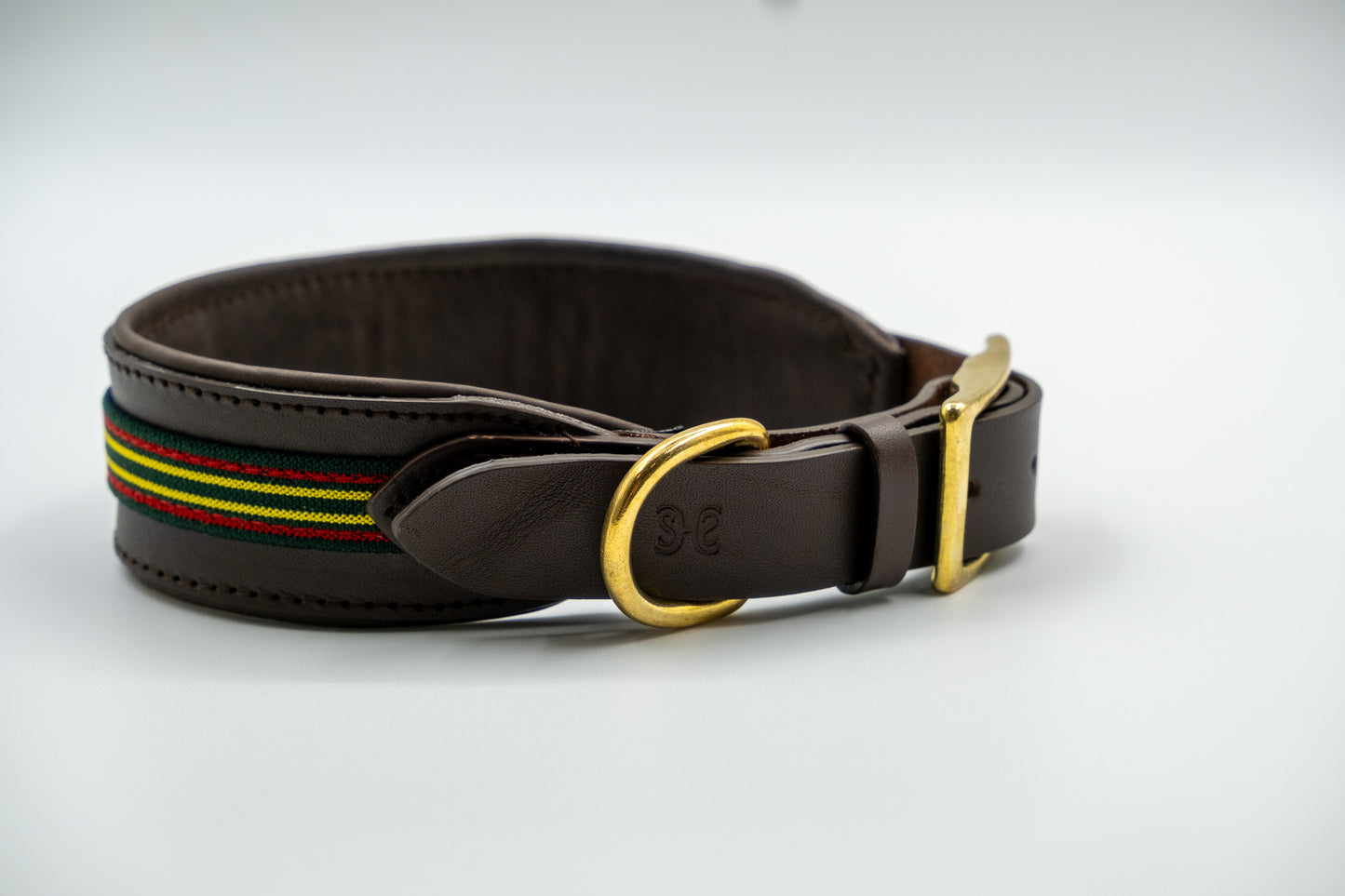 Leather Collar in Brown with Green Trim