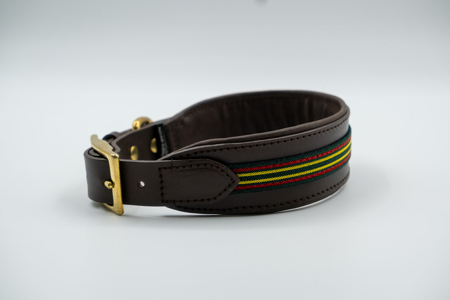 Leather Collar in Brown with Green Trim