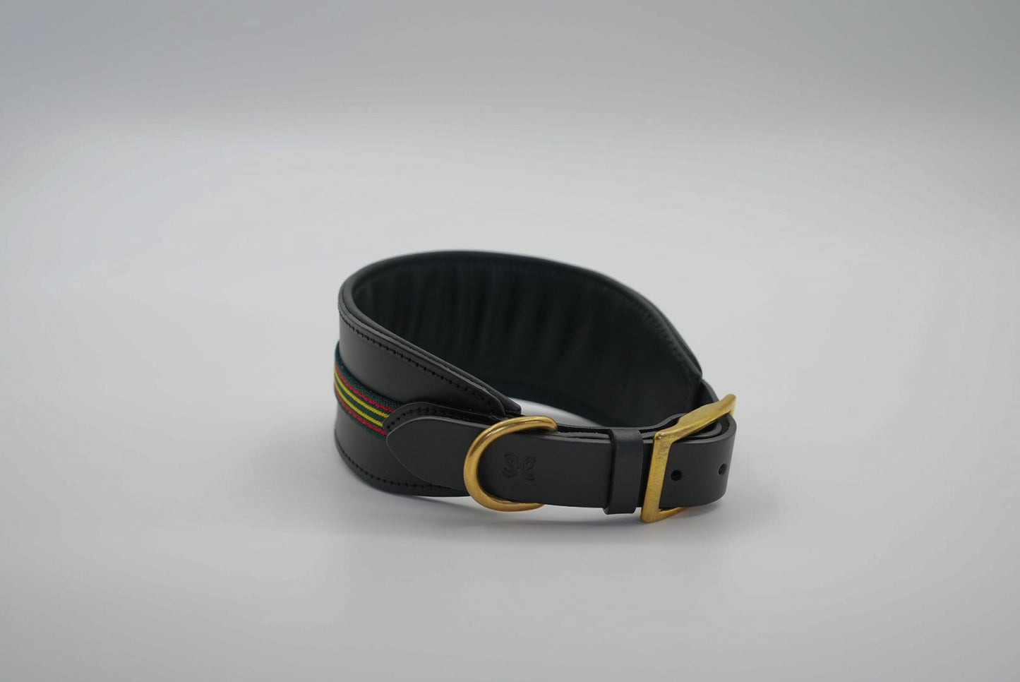 Leather Sighthound Collar in Black with Green Trim