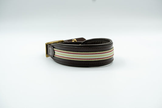 Leather Collar in Brown with Grey Trim