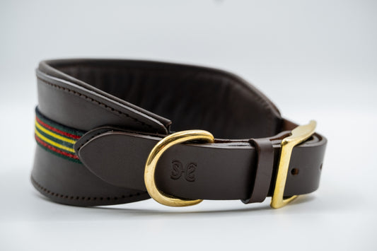 Leather Sighthound Collar in Brown with Green Trim
