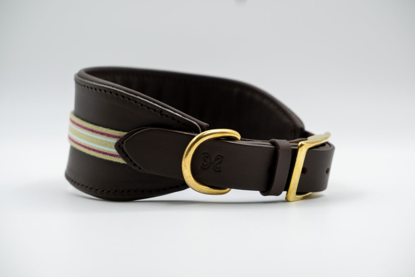 Leather Sighthound Collar in Brown with Grey Trim