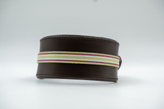 Leather Sighthound Collar in Brown with Grey Trim