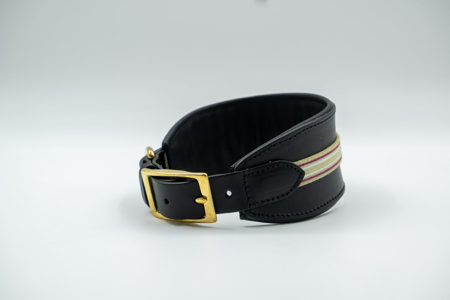 Leather Sighthound Collar in Black with Grey Trim