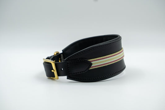 Leather Sighthound Collar in Black with Grey Trim