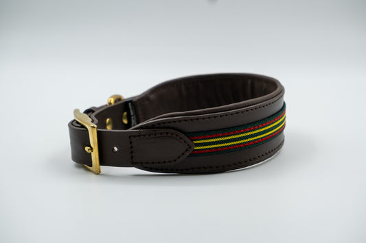 Leather Collar in Brown with Green Trim
