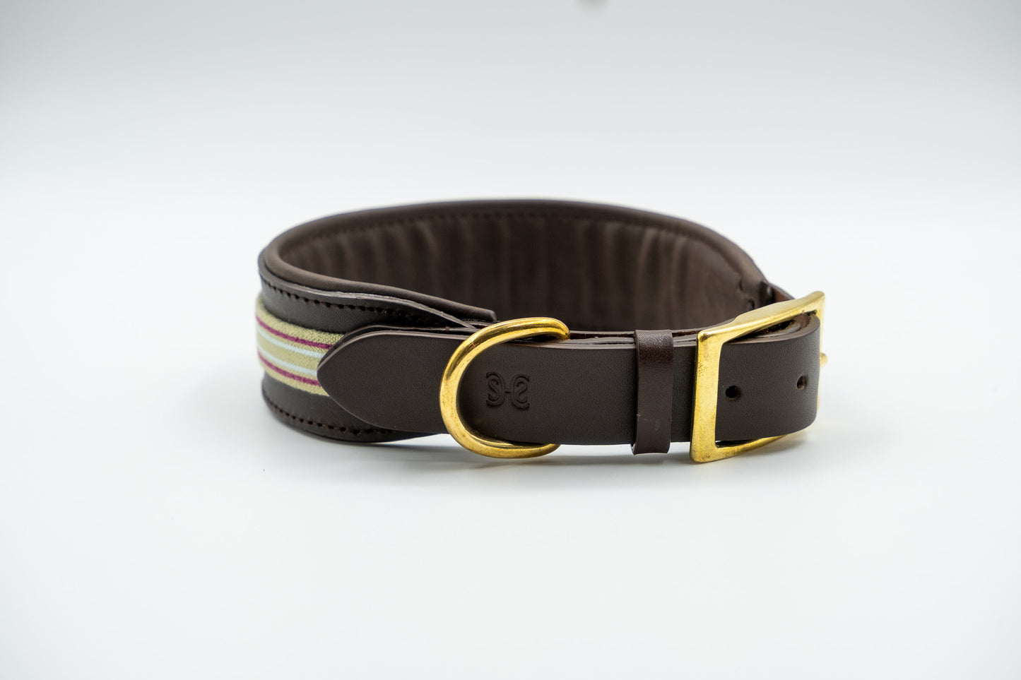 Leather Collar in Brown with Grey Trim