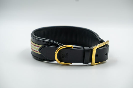 Leather Collar in Black with Grey Trim