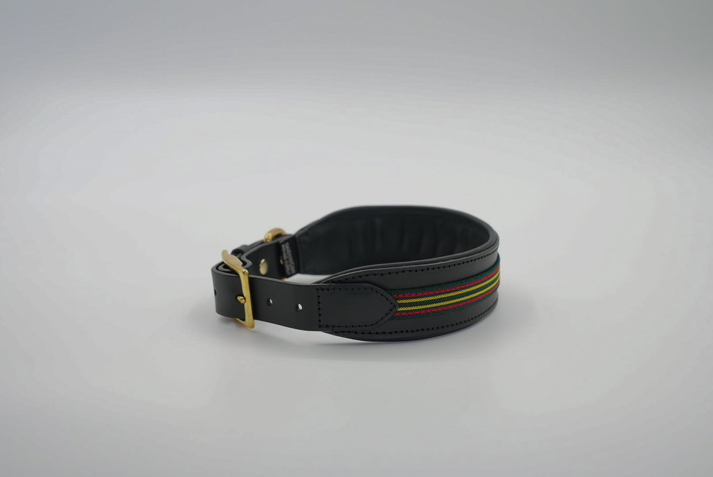 Leather Collar in Black with Green Trim