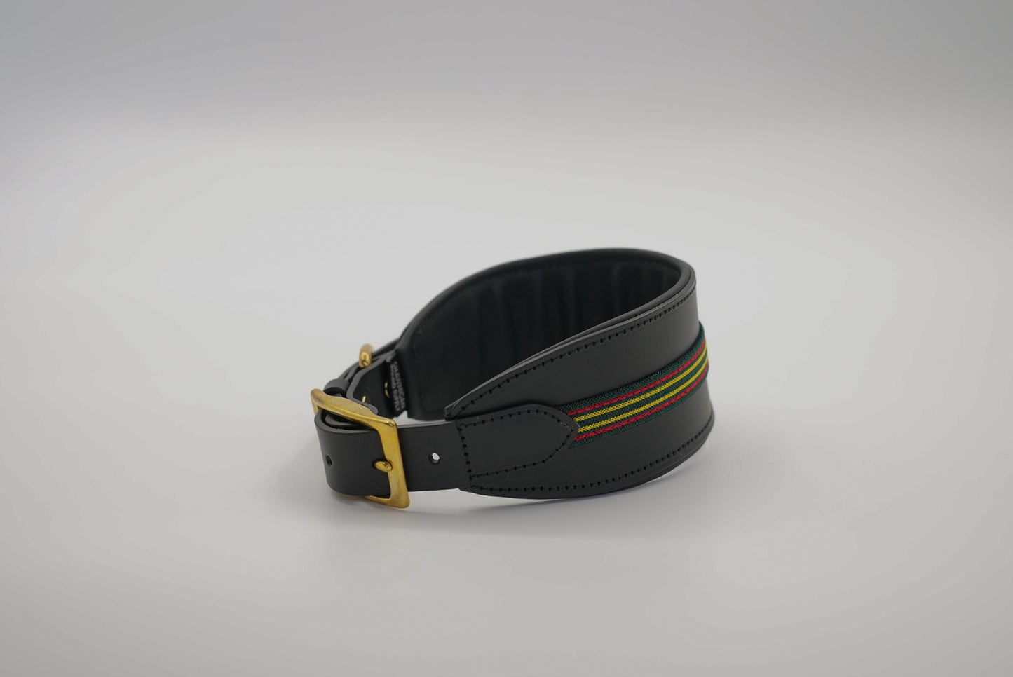 Leather Sighthound Collar in Black with Green Trim