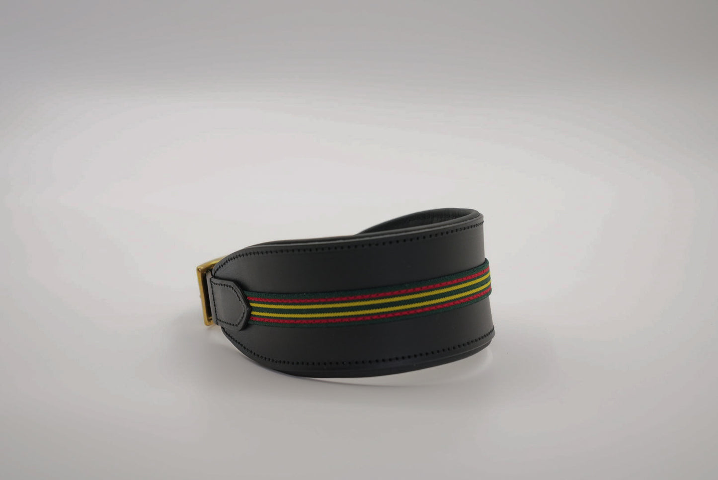Leather Sighthound Collar in Black with Green Trim
